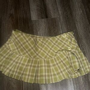 Amazon Green Plaid Mini Skirt with Button Accents